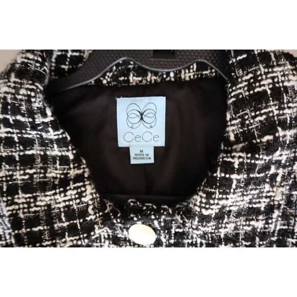 CeCe 7062502-060 Women Sz M Black Dazzling Charm Short Length Tweed Shacket - Picture 3 of 9